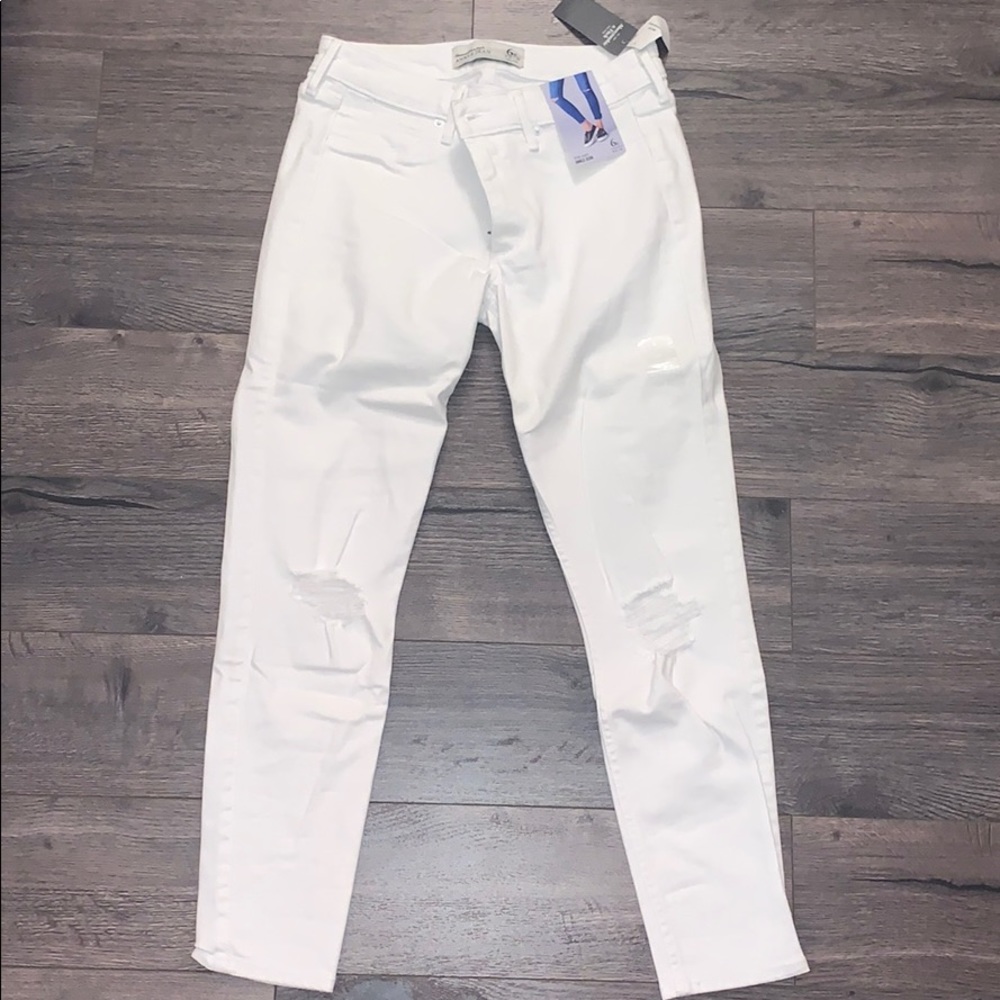 A&F core rise ankle super skinny destroyed jeans